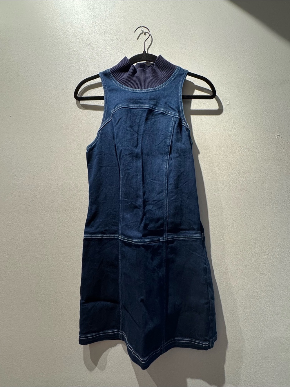 Pilcro Anthropologie Denim Mock Neck Mini Dress Contrast Stitch Sleeveless